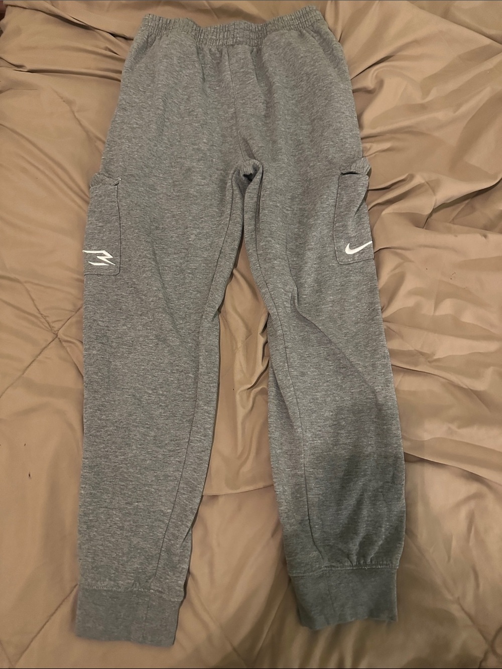 Nike Gray Boys' Cargo Jogger Sweatpants with White Swoosh